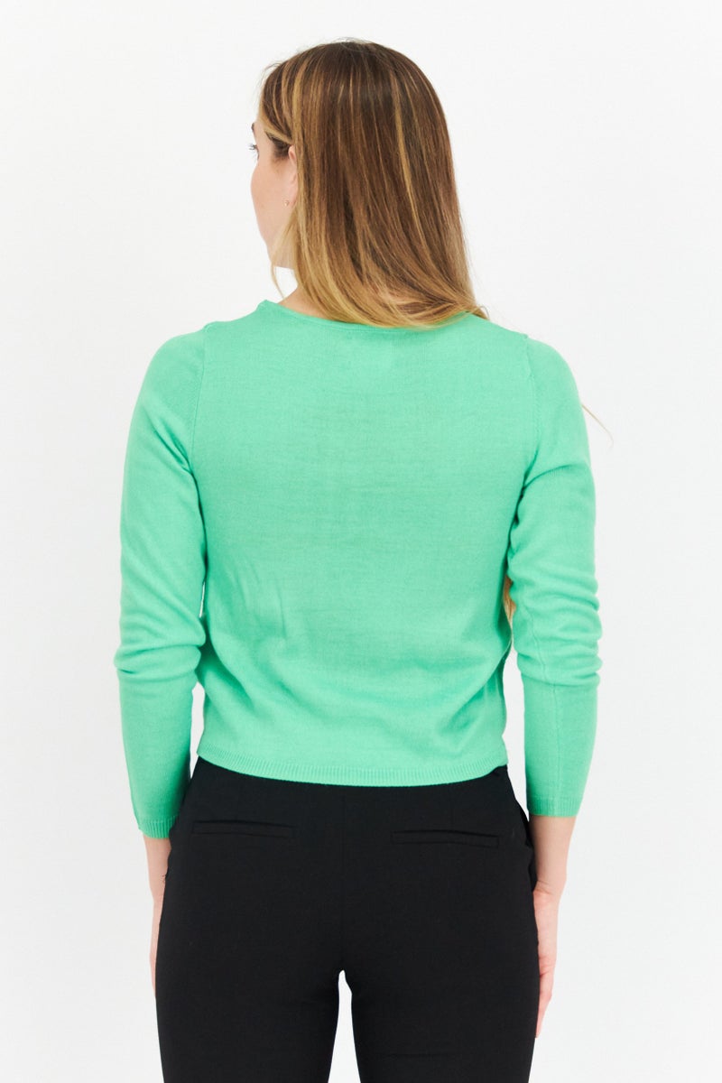 ASOS بلوزة نسائية صغيرة بحلقه دائرية وأكمام طويلة محبوكة، خضراء - Image 2