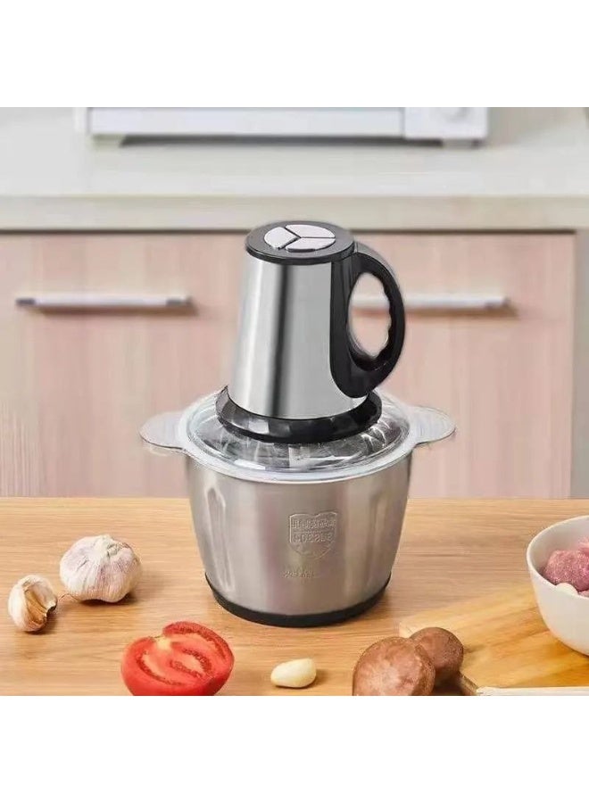 Multi-functional electric food grinder with a metal bowl – a powerful food processor for chopping and preparing vegetables, meat, and nuts, with multiple speed settings (5L capacity). - Image 1