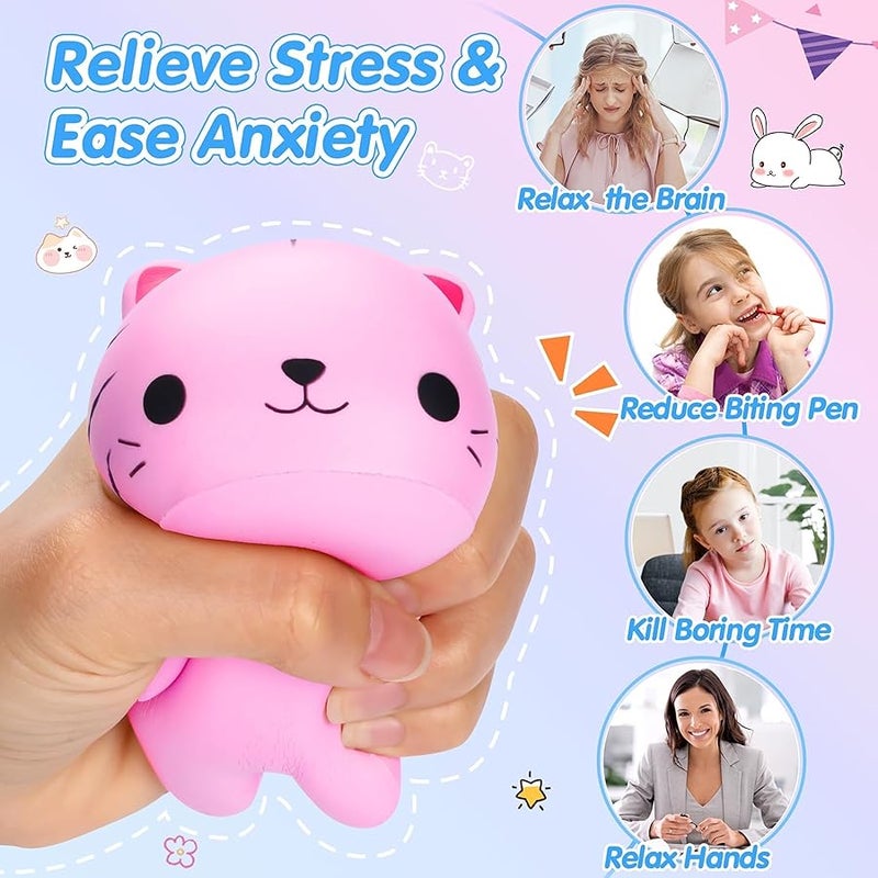 FLY2SKY Cat Squishies Stress Balls for Adults Kids: 6PCS Jumbo Animal Squishies Slow Rising Fidget Sensory Toys Classroom Prizes Party Favors Valentines Gifts Easter Goodie Bags Christmas Stocking Stuffers - Image 5
