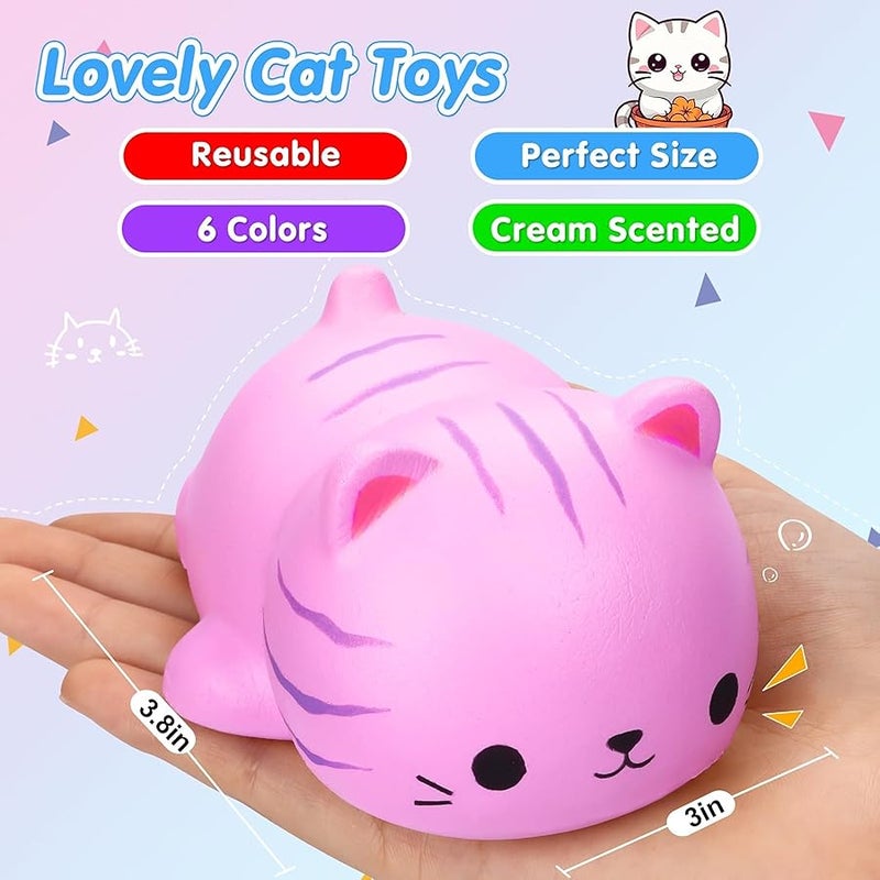 FLY2SKY Cat Squishies Stress Balls for Adults Kids: 6PCS Jumbo Animal Squishies Slow Rising Fidget Sensory Toys Classroom Prizes Party Favors Valentines Gifts Easter Goodie Bags Christmas Stocking Stuffers - Image 2
