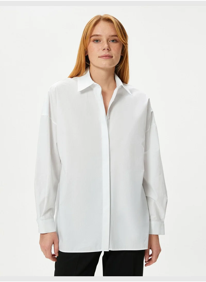 كوتون Classic Neck Buttoned Long Sleeve Shirt