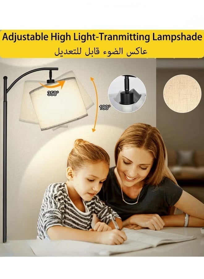 FUOE Floor Lamp with Remote Control 3 Color Temperatures, Long Lamp with Adjustable Linen Shade, Tall Lamps for Living Room Bedroom Office Classroom Dorm Room, 12W Bulb Included Metal Black 70 x 34 x 185 cm - Image 2