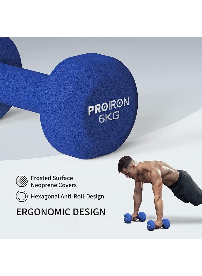PROIRON أوزان دمبلز نيونبرين من برو إيرون - دمبلز للتمارين واللياقة البدنية بأوزان 1 كجم، 1.5 كجم، 2 كجم، 3 كجم، 4 كجم، 5 كجم، 8 كجم، 10 كجم (زوج) - Image 3