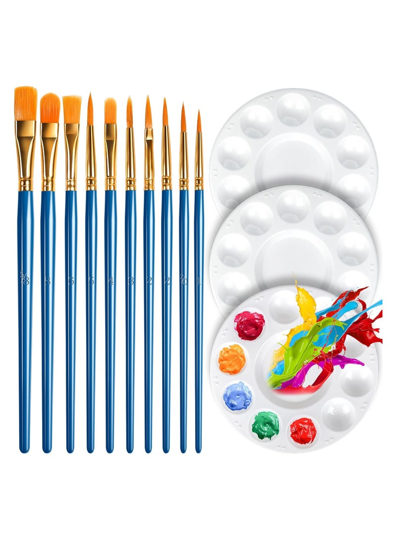 Paint Brushes Set, 10pcs Nylon Hair Brush With 3pcs Round Paint Trays, Artist Brushes for Acrylic, Watercolor, Oil, Gouache, Tempera,Rock and Body Painting, Blue - Image 1