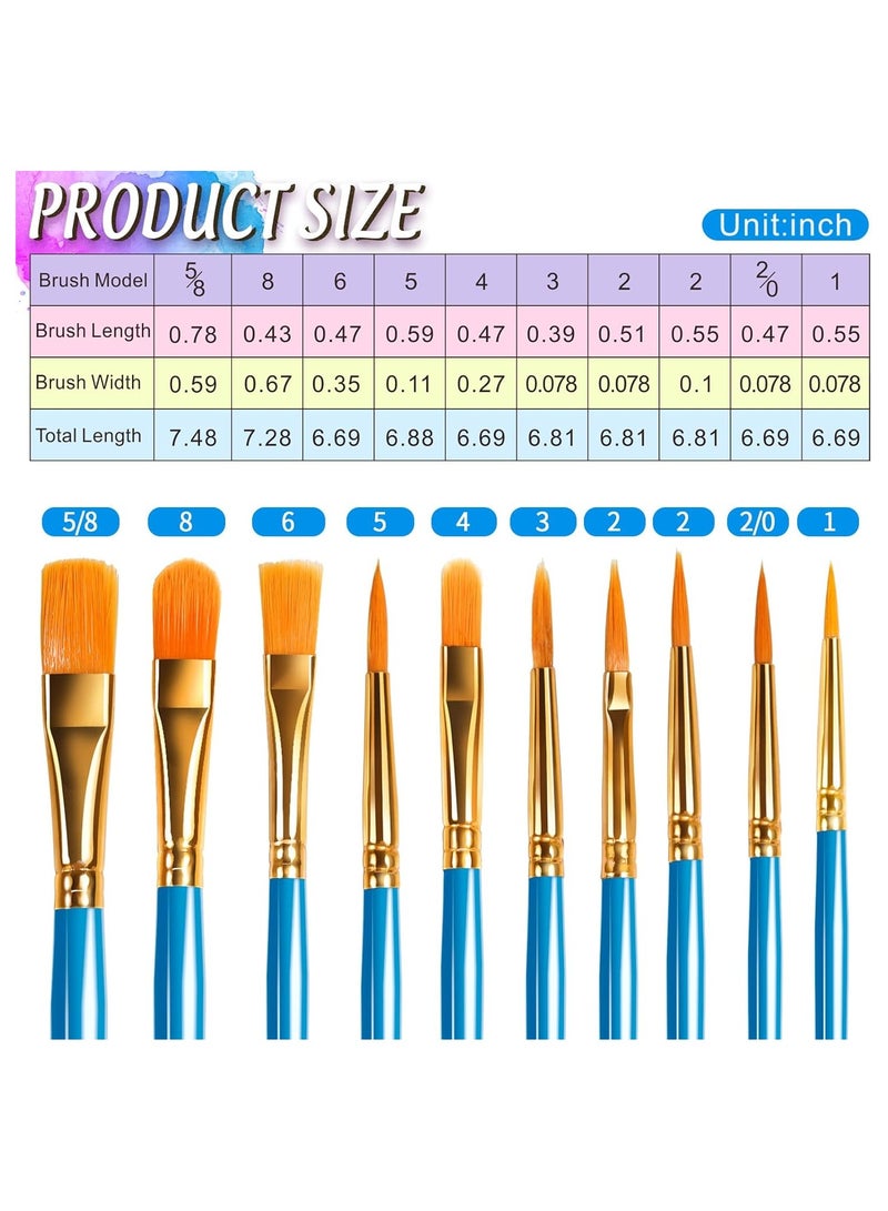 Paint Brushes Set, 10pcs Nylon Hair Brush With 3pcs Round Paint Trays, Artist Brushes for Acrylic, Watercolor, Oil, Gouache, Tempera,Rock and Body Painting, Blue - Image 2