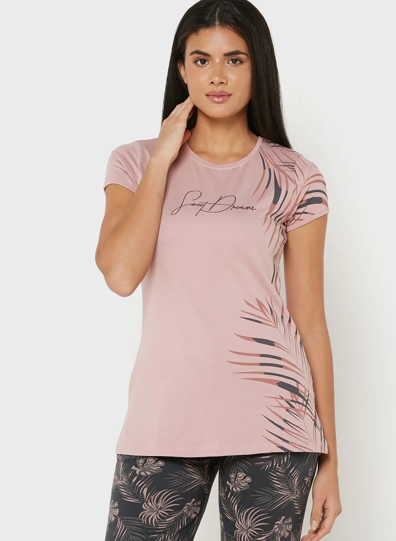 Sweet Dreams Round Neck Graphic T-Shirt & Pyjama Set