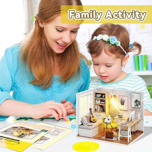 Flever Dollhouse Miniature DIY House Kit Creative Room with Furniture for Romantic Artwork Gift (Sunny Study) - Image 5