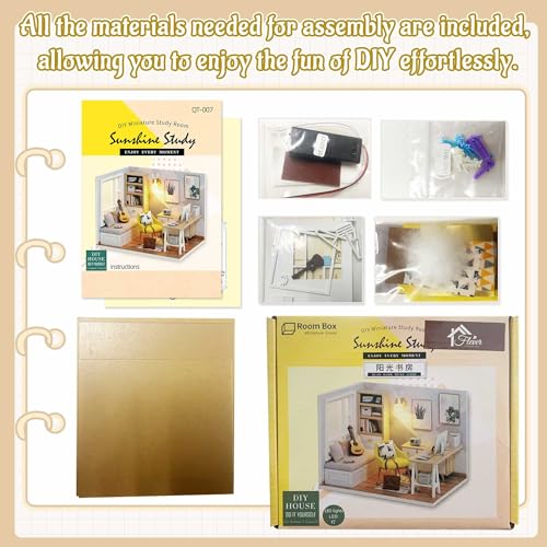 Flever Dollhouse Miniature DIY House Kit Creative Room with Furniture for Romantic Artwork Gift (Sunny Study) - Image 3
