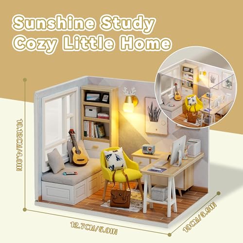 Flever Dollhouse Miniature DIY House Kit Creative Room with Furniture for Romantic Artwork Gift (Sunny Study) - Image 2