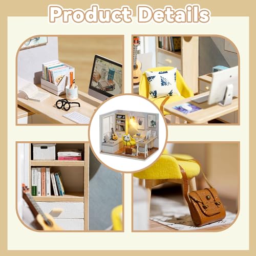 Flever Dollhouse Miniature DIY House Kit Creative Room with Furniture for Romantic Artwork Gift (Sunny Study) - Image 4