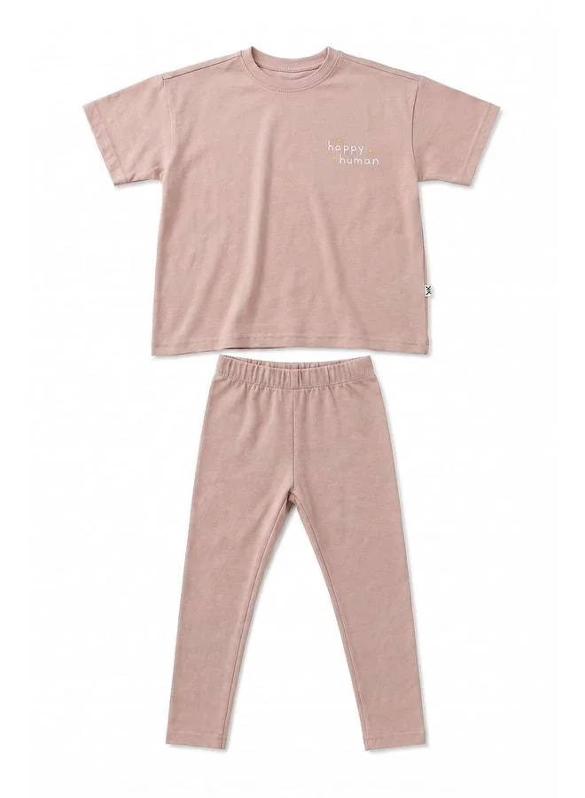 Perendi Girl Happy Human Printed Leggings Set.