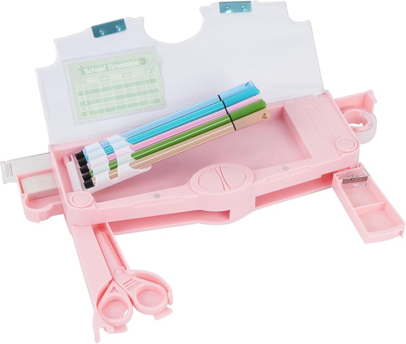 Minache Multifunction Pencil Case, Pencil Box with 2 Compartments for Students - Cartoon Pattern Stationery Set with Pop Out Scissors and Pencil Sharpener - Image 3