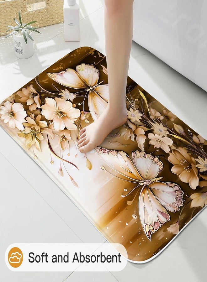 Litabel 4 Pcs Brown Floral Butterfly Shower Curtain Set with Non-Slip Rugs, Gold Vintage Toilet Lid Cover and Bath Mat, Chic Bathroom Decor Set with Shower Curtain and Rugs(Hooks Not Included) - Image 5