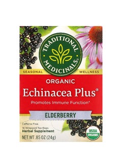Traditional Medicinals Traditional Medicinals, Organic Echinacea Plus, Elderberry, Caffeine Free, 16 Wrapped Tea Bags, 0.85 oz (24 g)  - Image 1