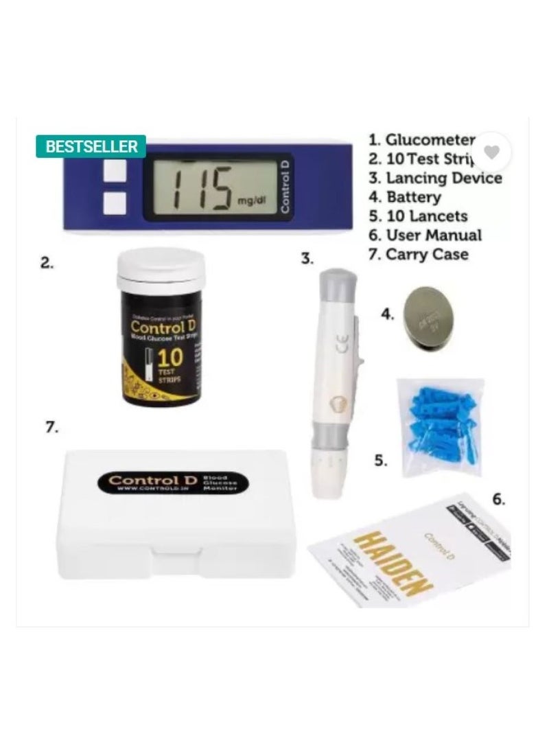 Control D 10 Strips Blue Digital Glucose Blood Sugar testing Monitor Machine - Image 4