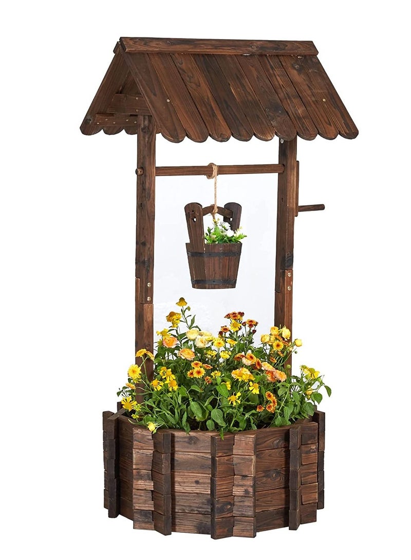 FFD Wooden flower pot Wishing Well for Outdoors Planter for Plants Flowers Large Wooden Planter with Hanging Bucket - Image 1