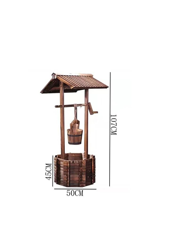 FFD Wooden flower pot Wishing Well for Outdoors Planter for Plants Flowers Large Wooden Planter with Hanging Bucket - Image 2