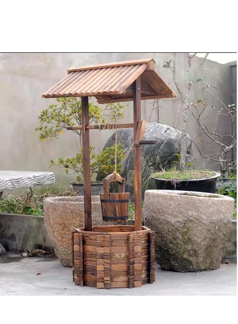 FFD Wooden flower pot Wishing Well for Outdoors Planter for Plants Flowers Large Wooden Planter with Hanging Bucket - Image 3