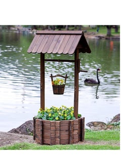 Generic FFD Wooden flower pot Wishing Well for Outdoors Planter for Plants Flowers Large Wooden Planter with Hanging Bucket  - Image 5