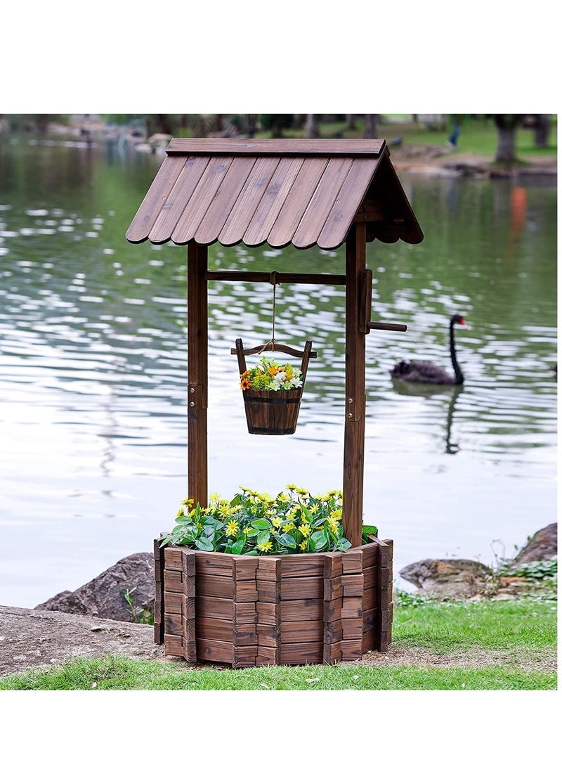 FFD Wooden flower pot Wishing Well for Outdoors Planter for Plants Flowers Large Wooden Planter with Hanging Bucket - Image 5