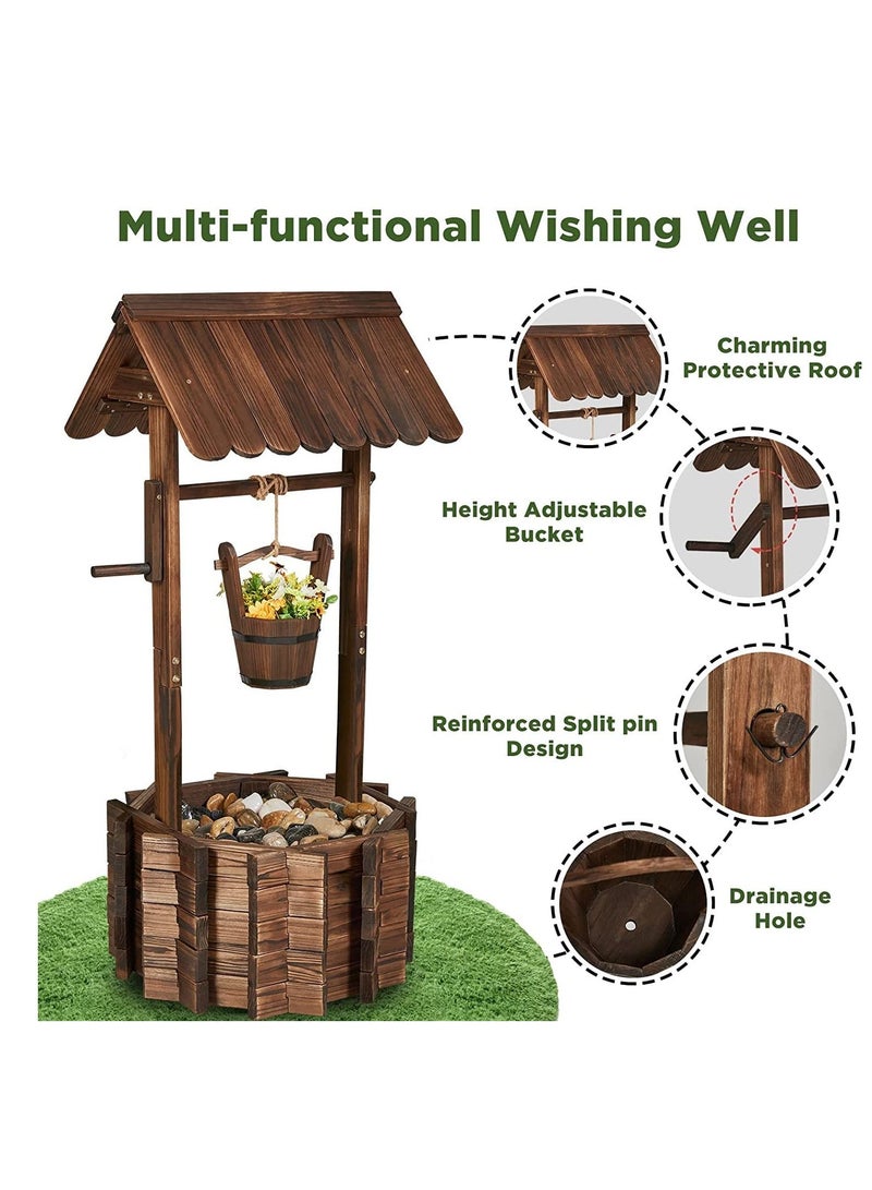 FFD Wooden flower pot Wishing Well for Outdoors Planter for Plants Flowers Large Wooden Planter with Hanging Bucket - Image 4