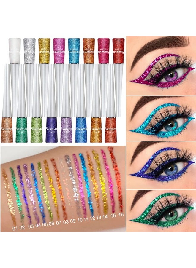 BONNIE CHOICE BONNIE CHOICE 16 Colors Glitter Eyeliner Liquid Set, Metallic Shimmer Glitter Eyeshadow, Waterproof Long Lasting White Silver Rose Gold Pink Colorful Rainbow Eyeliners Christmas Gifts for Women  - Image 2