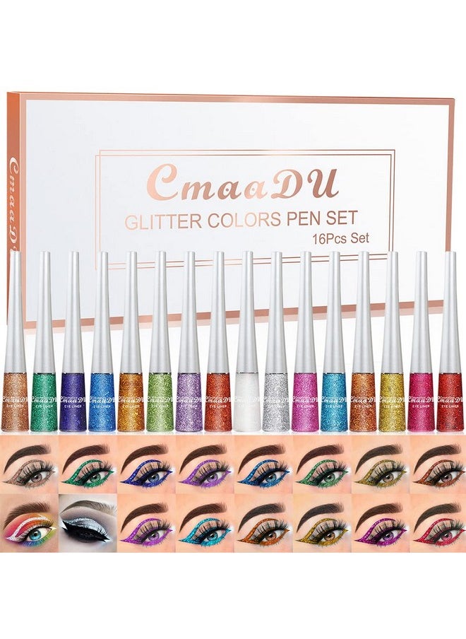 BONNIE CHOICE BONNIE CHOICE 16 Colors Glitter Eyeliner Liquid Set, Metallic Shimmer Glitter Eyeshadow, Waterproof Long Lasting White Silver Rose Gold Pink Colorful Rainbow Eyeliners Christmas Gifts for Women  - Image 1