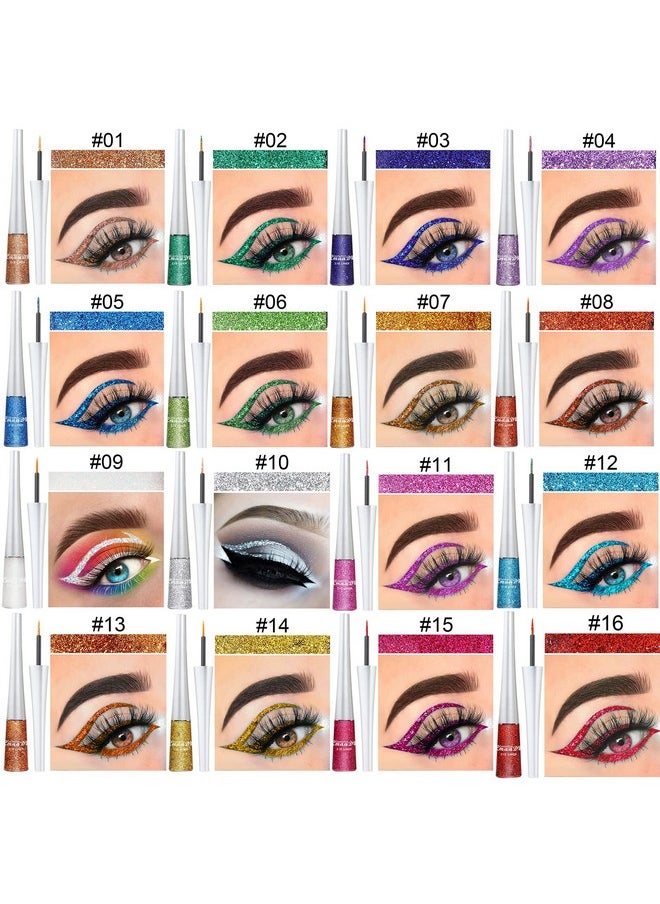 BONNIE CHOICE BONNIE CHOICE 16 Colors Glitter Eyeliner Liquid Set, Metallic Shimmer Glitter Eyeshadow, Waterproof Long Lasting White Silver Rose Gold Pink Colorful Rainbow Eyeliners Christmas Gifts for Women  - Image 3