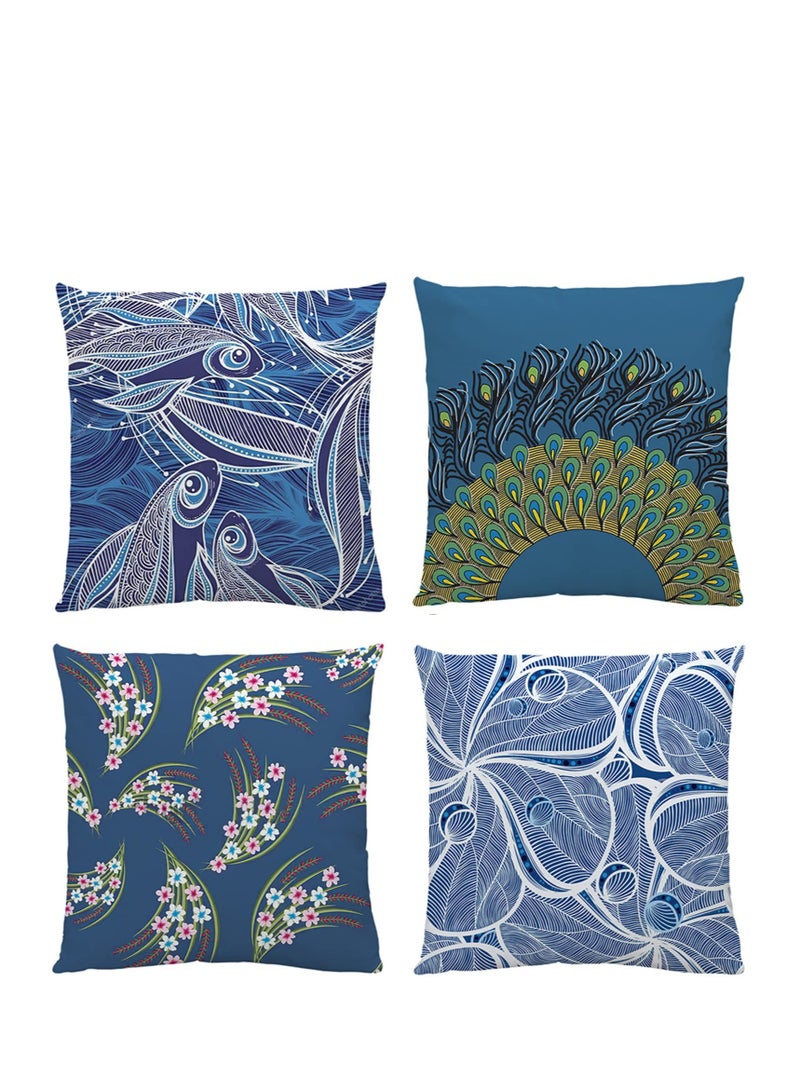 Excefore 4 Pack Decorative Throw Pillow Covers, 18x18 Boho Teal Pillow Covers, Suitable for Sofa, Living Room, Garden, Balcony - Image 1