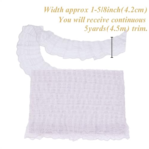 SEWDIYTR White Lace Ruffle Trim for Crafts 1-5/8"x5yd 2-Layer Pleated Edge Lace Ribbon - Image 4