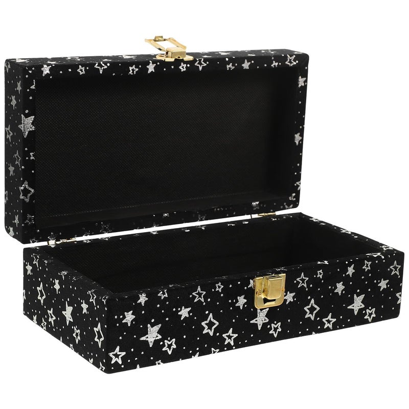 Black Velvet Wood Jewelry Box Desk Organizer For Rings Earrings - Image 2