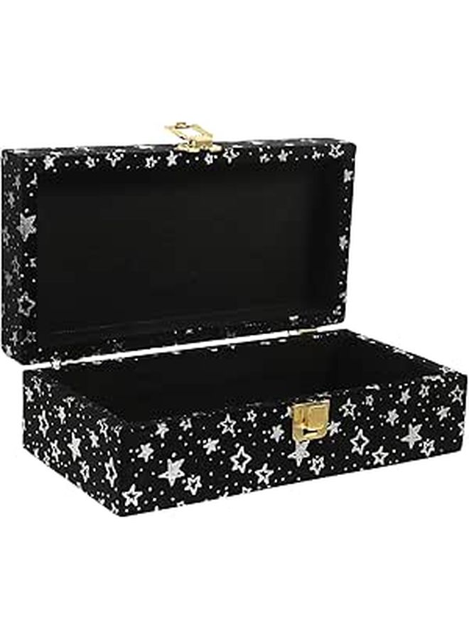 Black Velvet Wood Jewelry Box Desk Organizer For Rings Earrings - Image 1