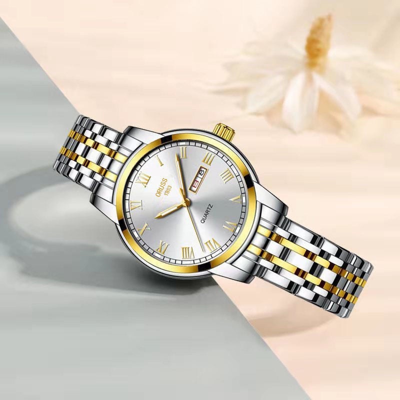 Genuine Slim Waterproof Ladies Watches Quartz Fashion Couples Rome between gold and white female warranty for five years