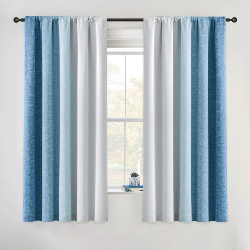 Geomoroccan Ombre 100 Blackout Curtains 63 Inch Length 2 Panels for Boys Room Blue White Gradient Patterned Room Darkening Noise Reducing Rod Pocket Window Treatment Drapes