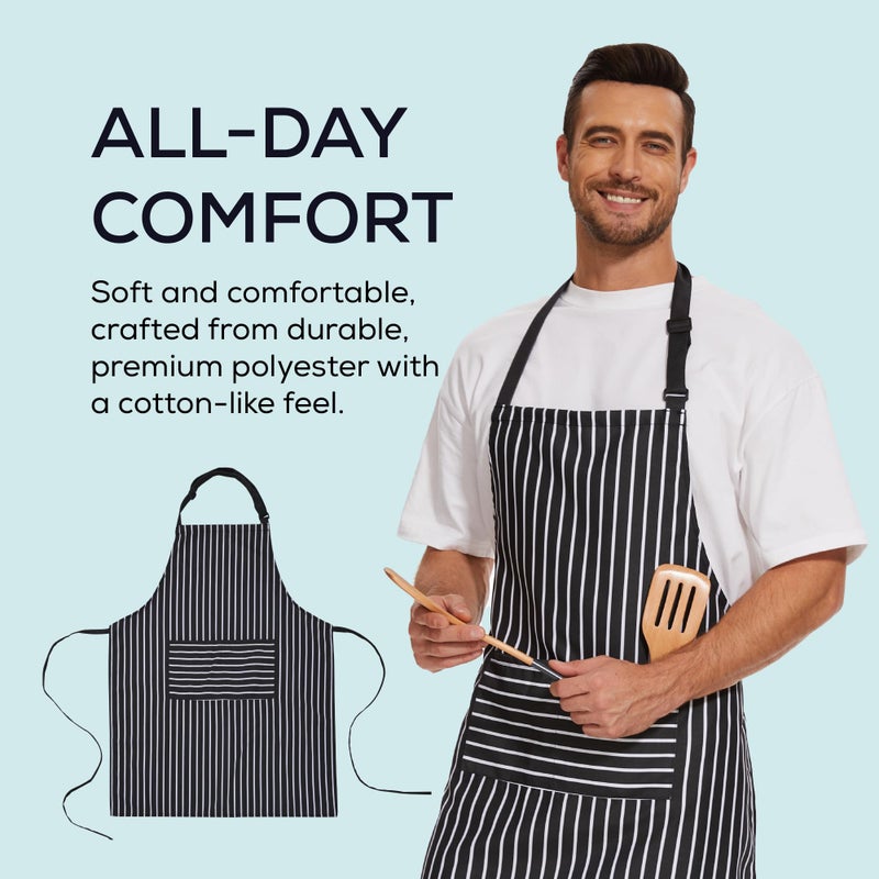 Will Well Kitchen Apron for Men and Women - Patterned Aprons for Cooking. Baking & Grilling  Chef Apron  Server Apron  & Waitress Apron With Pockets  Oil & Water Resistant Apron  1 Pack  Black Stripe - Image 3