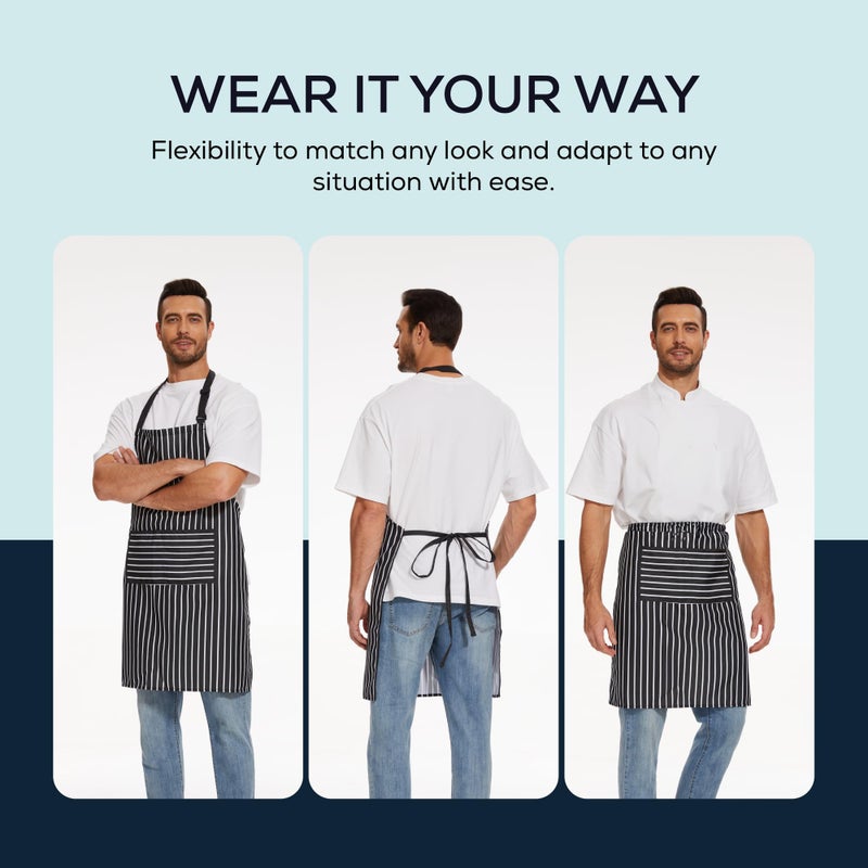 Will Well Kitchen Apron for Men and Women - Patterned Aprons for Cooking. Baking & Grilling  Chef Apron  Server Apron  & Waitress Apron With Pockets  Oil & Water Resistant Apron  1 Pack  Black Stripe - Image 4
