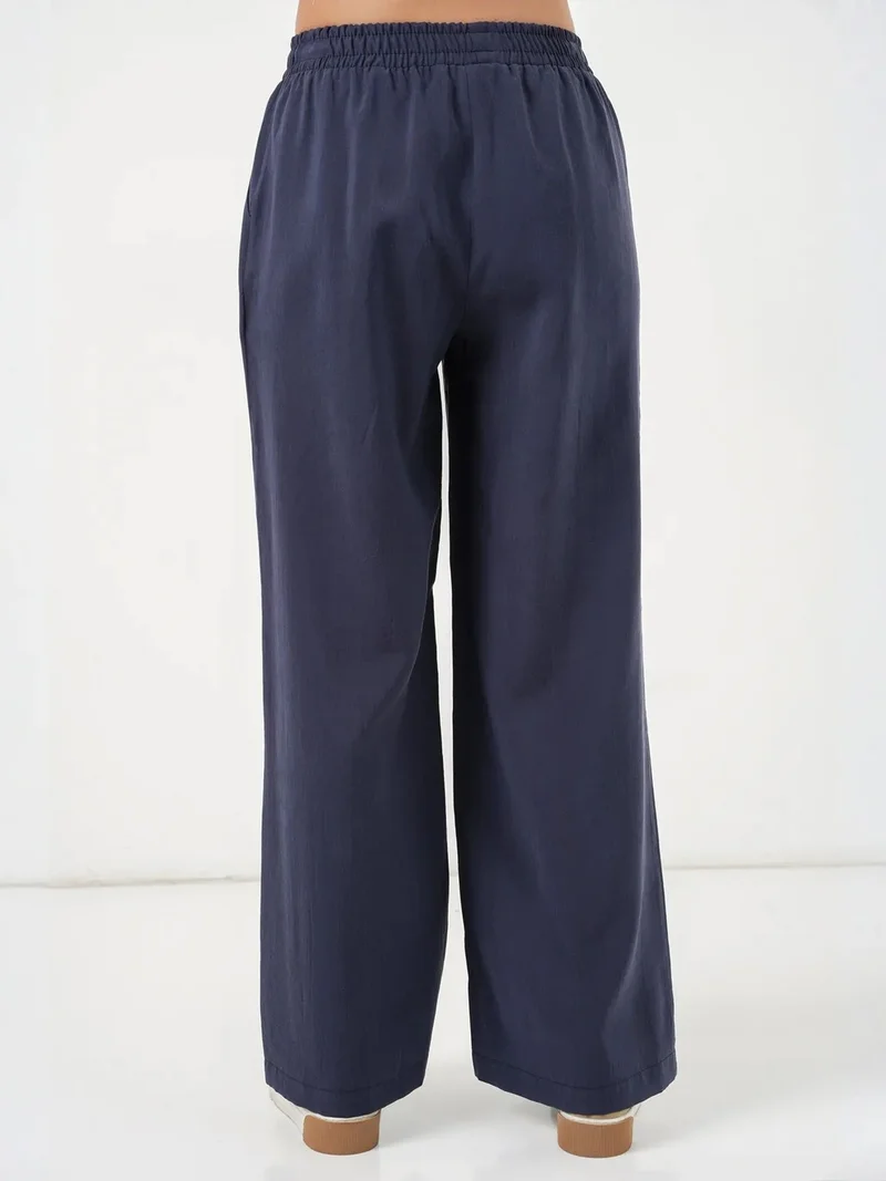 Big Dart Navy Blue BDART Wide Leg Trousers with Elastic Waist for Women | Best Price UAE
