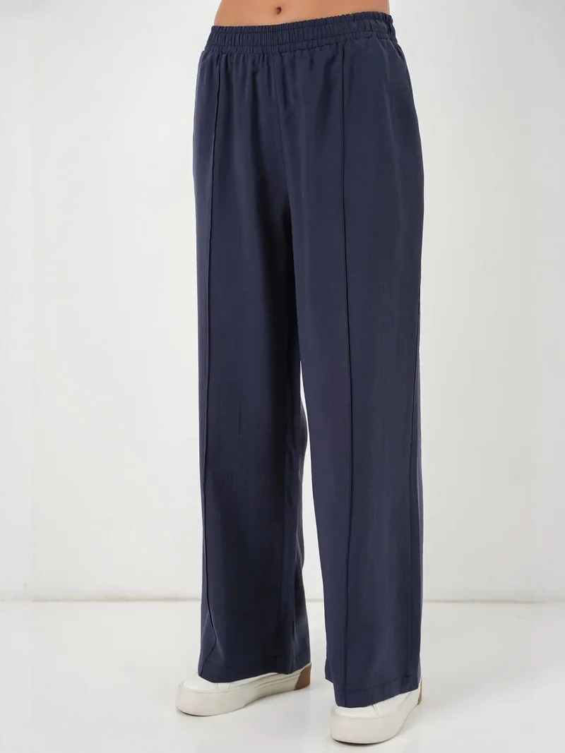 Big Dart Navy Blue BDART Wide Leg Trousers with Elastic Waist for Women | Best Price UAE