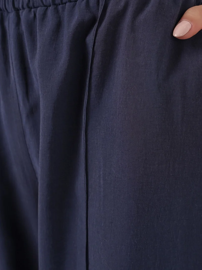 Big Dart Navy Blue BDART Wide Leg Trousers with Elastic Waist for Women | Best Price UAE