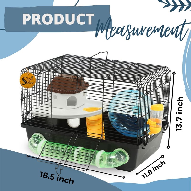 Sage Square قفص هامستر - موطن واسع وقوي للحيوانات الأليفة الصغيرة، مثالي للسفر، عجلة تمرين، سهل التنظيف، نظام قفل آمن، تهوية، ملحقات ممتعة، جربيل، فأر (النوع 1) - Image 3