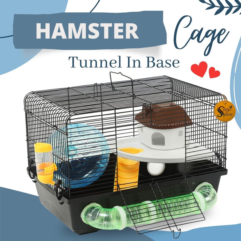 Sage Square قفص هامستر - موطن واسع وقوي للحيوانات الأليفة الصغيرة، مثالي للسفر، عجلة تمرين، سهل التنظيف، نظام قفل آمن، تهوية، ملحقات ممتعة، جربيل، فأر (النوع 1) - Image 2