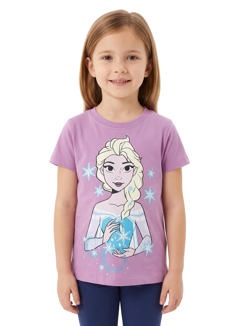 Disney Frozen Elsa Graphic T-Shirt for Toddler Girls | Princess Character Print Casual Crew Neck Cotton Tee | Soft & Breathable Everyday Wear