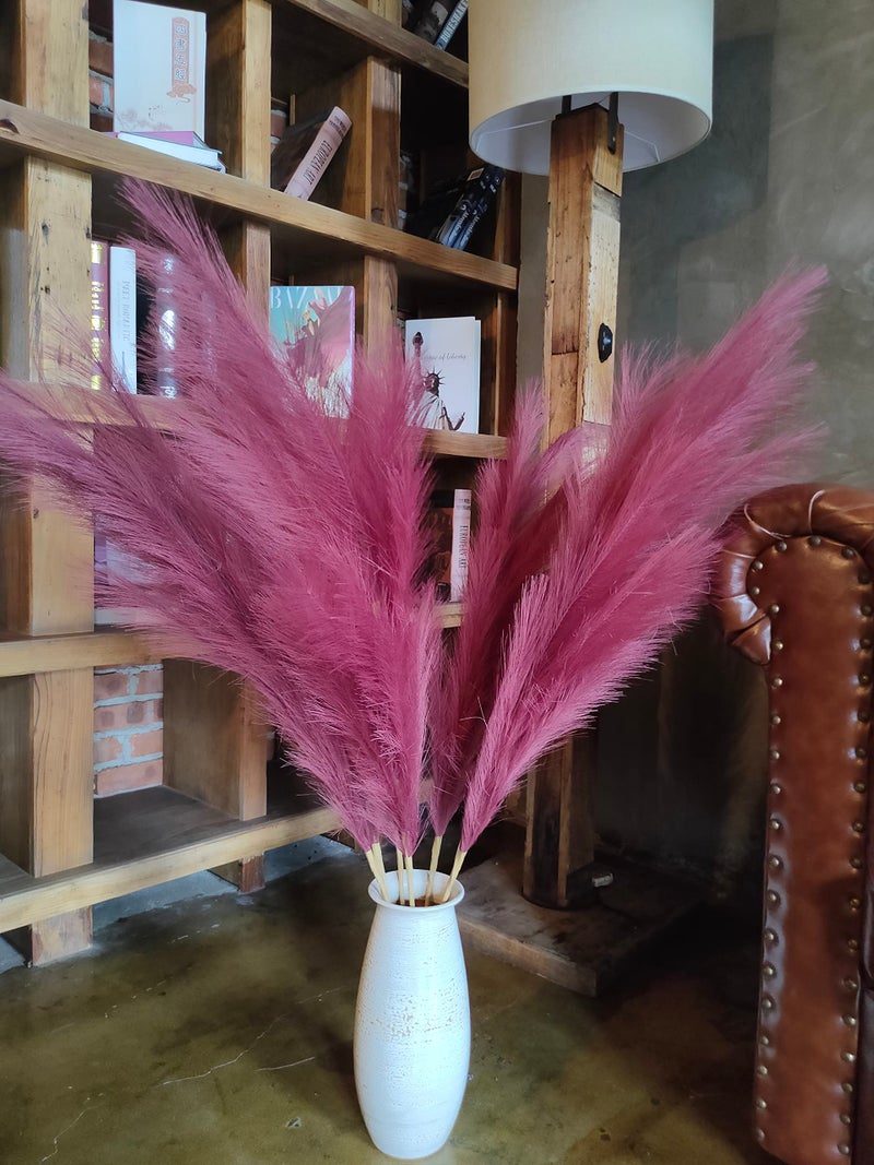 penepico Faux Burgundy Red Pampas Grass Decor Tall 8pcs 433 Large Pompas Floral Fluffy Artificial Fake Feather Flowers for Boho Wedding Bedroom or Living Room Decor Dark Red