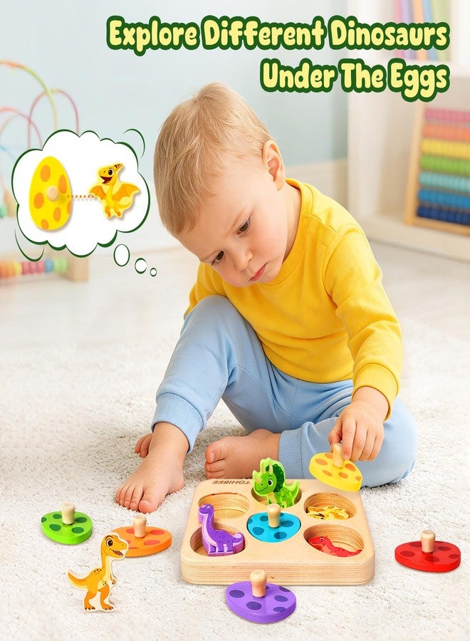 TOHIBEE Easter Wooden Puzzles for Toddlers 1-3, Dinosaur Egg Sorting & Matching Peg Puzzle, Preschool Montessori Educational Toys for 1 2 3 Year Old Boys Girls, Easter Basket Stuffers Gifts Party Favors - Image 2