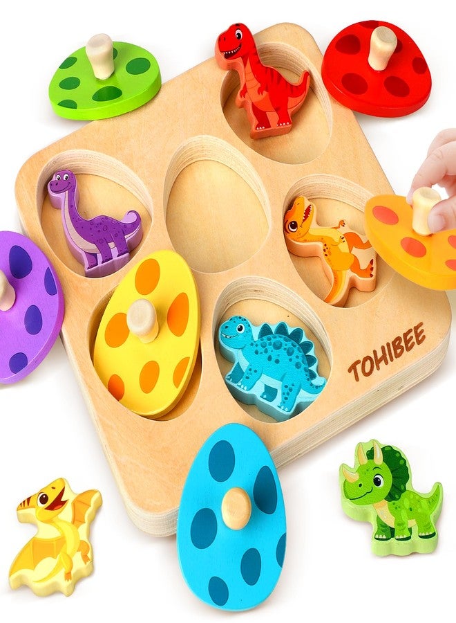 TOHIBEE Easter Wooden Puzzles for Toddlers 1-3, Dinosaur Egg Sorting & Matching Peg Puzzle, Preschool Montessori Educational Toys for 1 2 3 Year Old Boys Girls, Easter Basket Stuffers Gifts Party Favors - Image 1