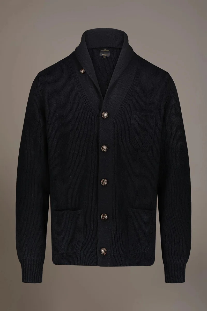 Doppelganger English rib knit wool blend cardigan - DK Blue