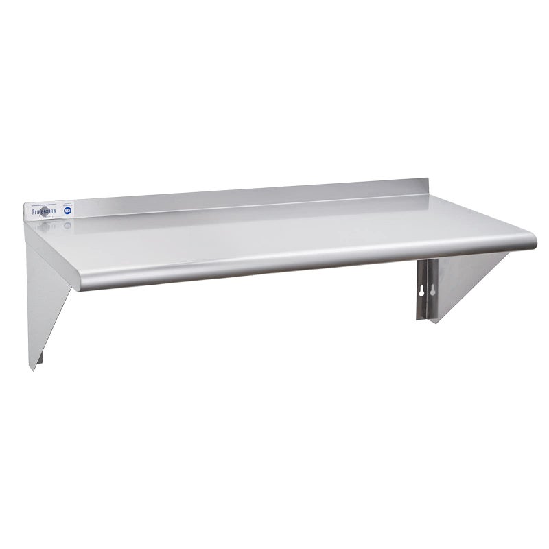 Profeeshaw NSF Stainless Steel Shelf 14 x 48 350 lb Commercial Shelves Wall Mounted Metal Shelving with Backsplash and 2 Brackets for Restaurant Bar Utility Room Kitchen and Garage