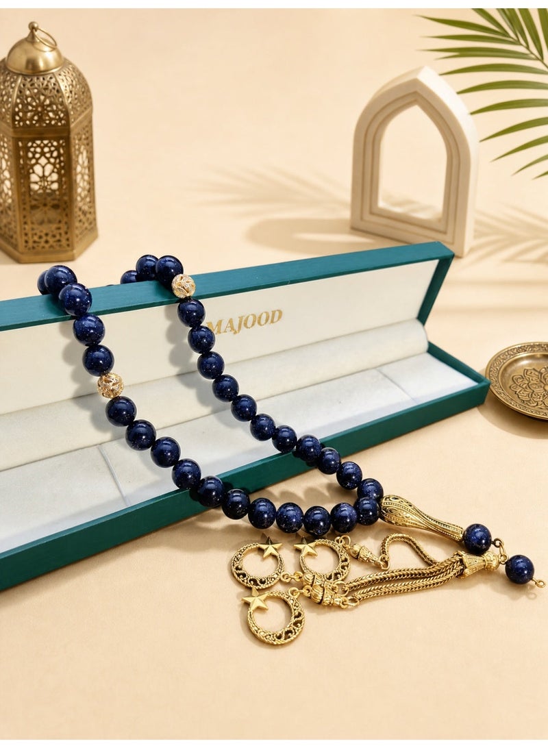 MAJOOD/33 Real Dark Blue Golden Sandstone Round stone Prayer Beads/Tasbih/10MM/For Men And Women - Image 5