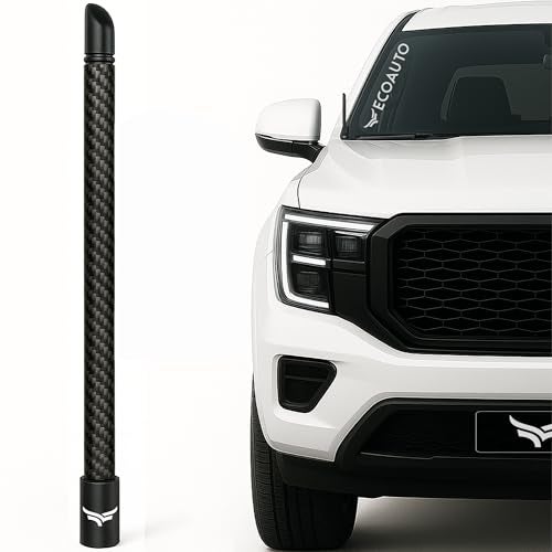 EcoAuto 8" Universal Short Stubby Truck Antenna — Truck Accessories for Ford, Dodge, GMC, Chevy, Jeep (2007+) — Anti Theft with Enhanced Reception — Ditch The Whip for Sleek Antenna (Carbon Fiber) - Image 1
