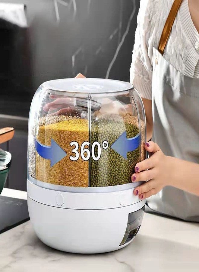 Matiko Rice Dispenser,Grain Dispenser 6 Grids PP Dispenser Bucket Rotation Grain Storage Organization for Home Kitchen (round rice dispenser) - Image 5